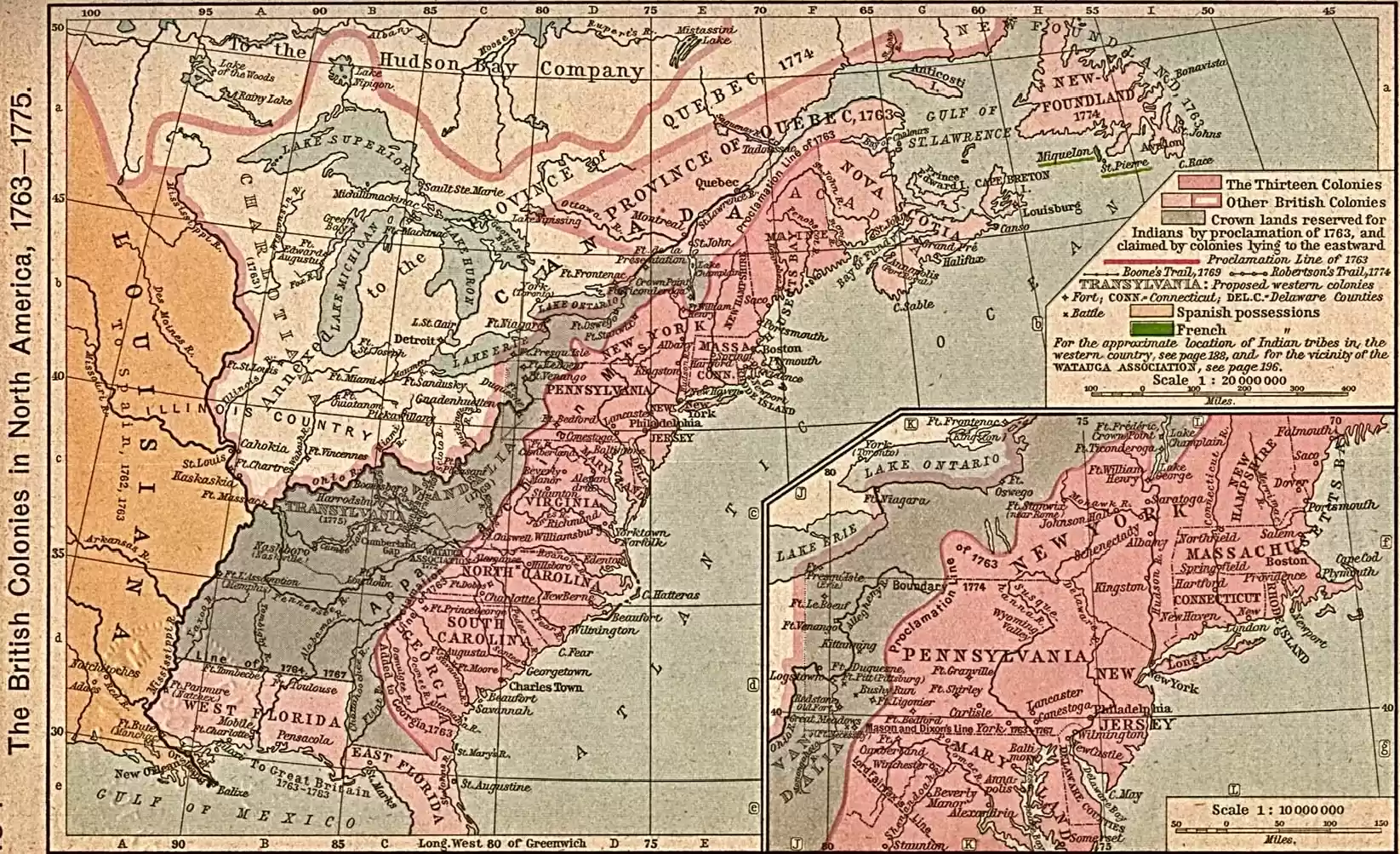 Large Map of the British Colonies in North America 1763-1775
